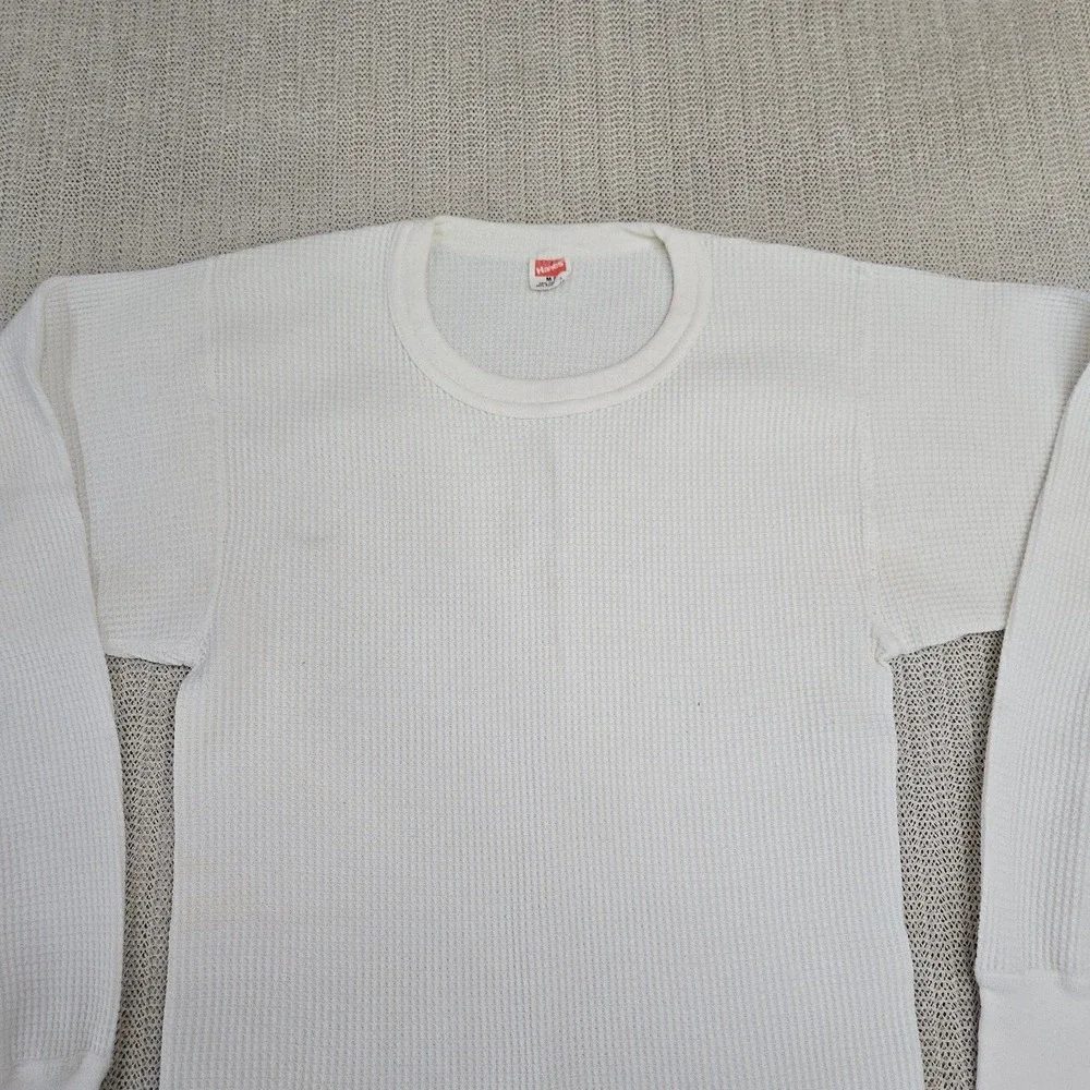 Vintage Hanes Shirt Mens Medium White Long Sleeve Thermal Undershirt USA